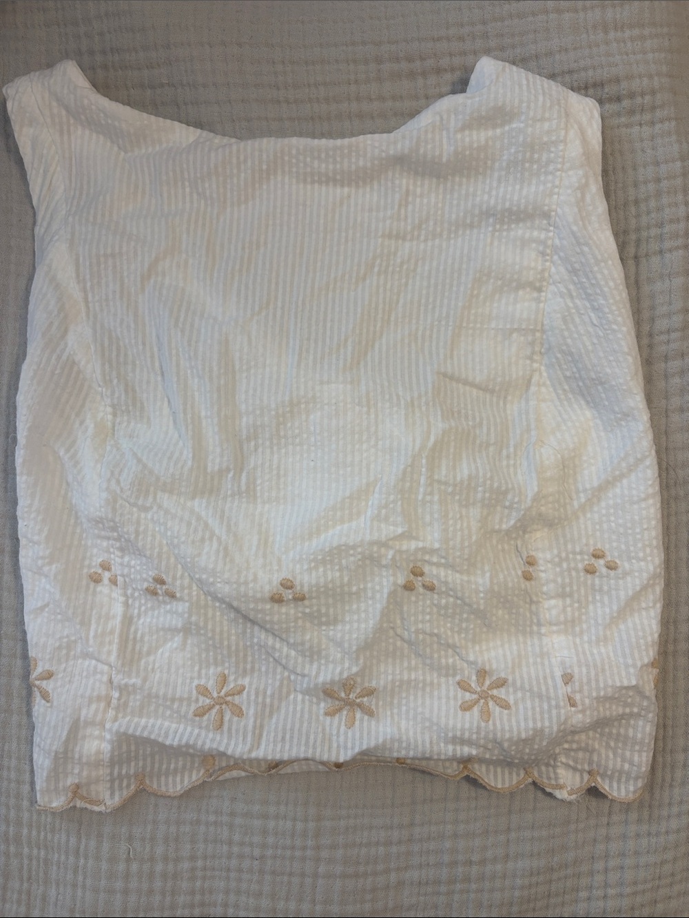 Free People - White and Beige Embroidered Tank Top